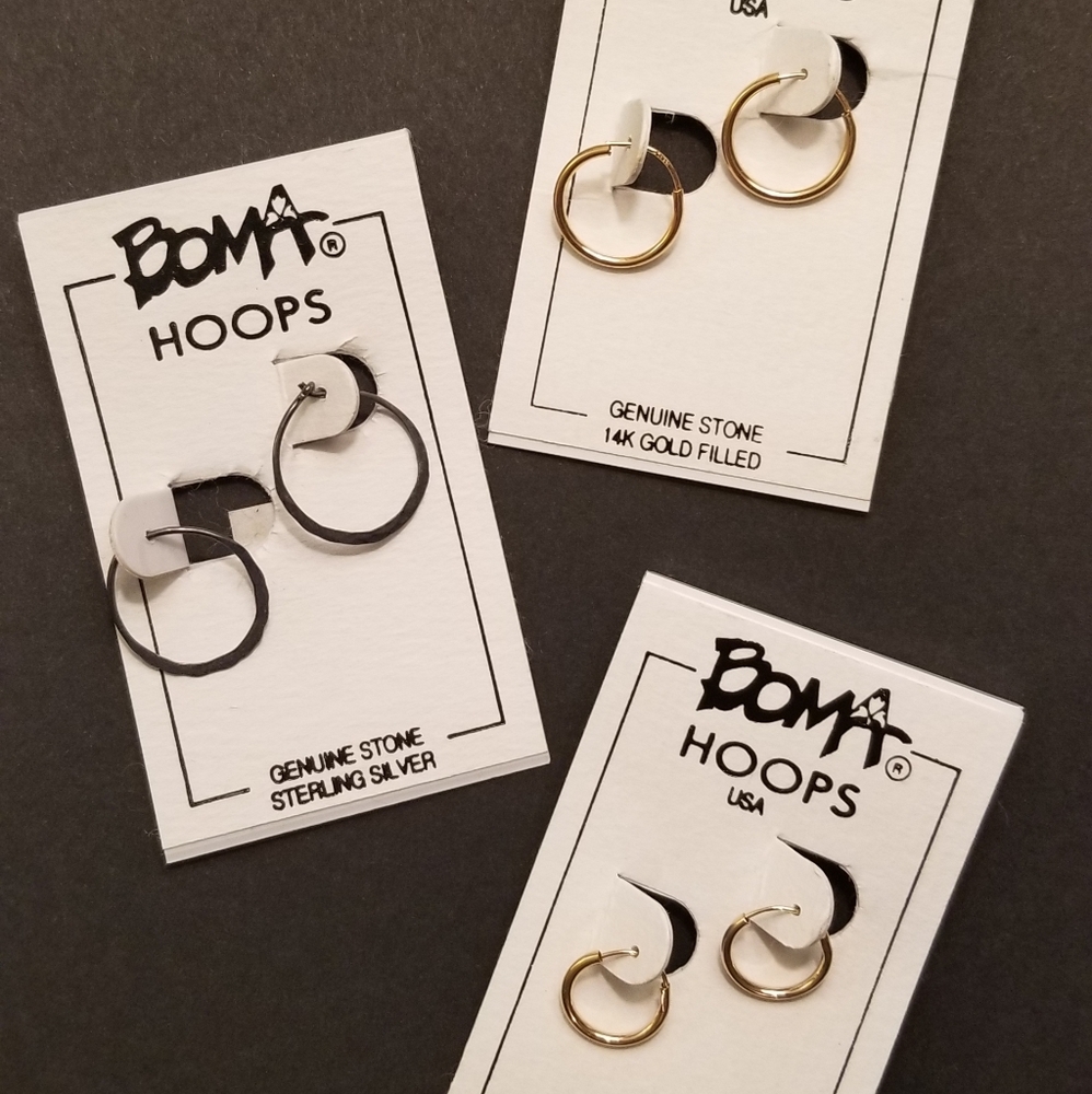 3 Pair Boma Tiny Hoops-1 Sterling, 2 Gold Filled